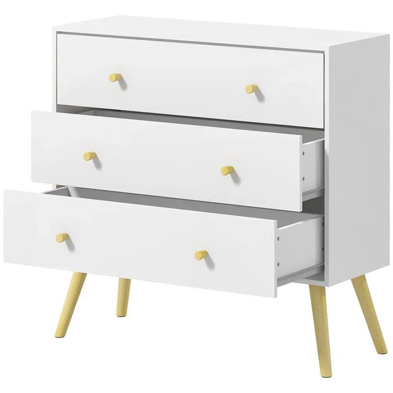 Dresser, 3 Drawers, Solid Wood Legs, Storage Organizer, White
