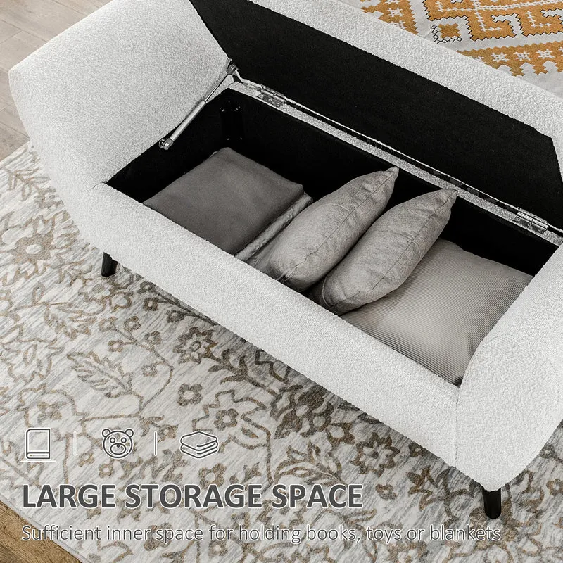 Upholstered Storage Bench with Arms, Cream White, Cream White