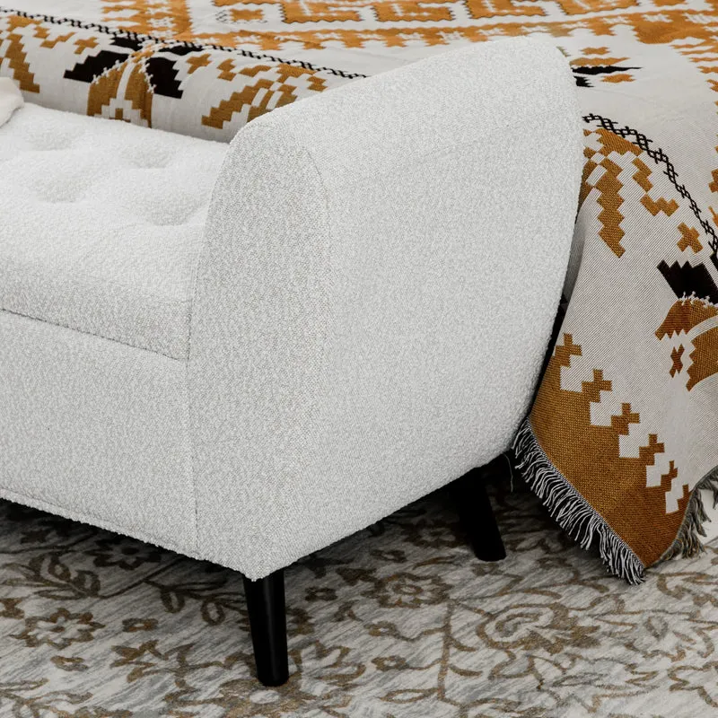Upholstered Storage Bench with Arms, Cream White, Cream White