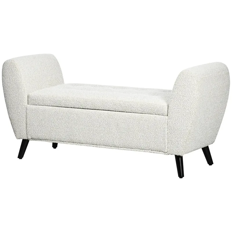 Upholstered Storage Bench with Arms, Cream White, Cream White