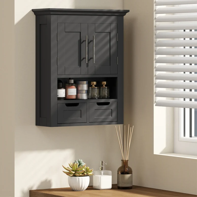 Bathroom Wall Cabinet, Medicine Cabinet, With Shelf, Black