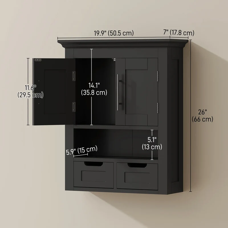 Bathroom Wall Cabinet, Medicine Cabinet, With Shelf, Black