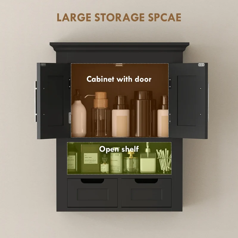 Bathroom Wall Cabinet, Medicine Cabinet, With Shelf, Black