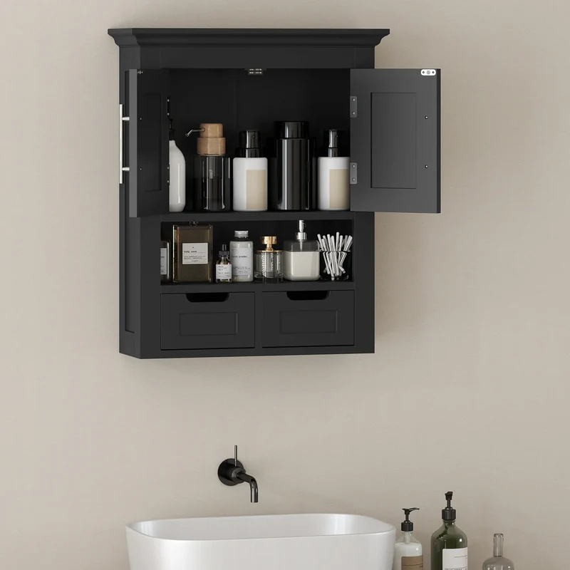 Bathroom Wall Cabinet, Medicine Cabinet, With Shelf, Black