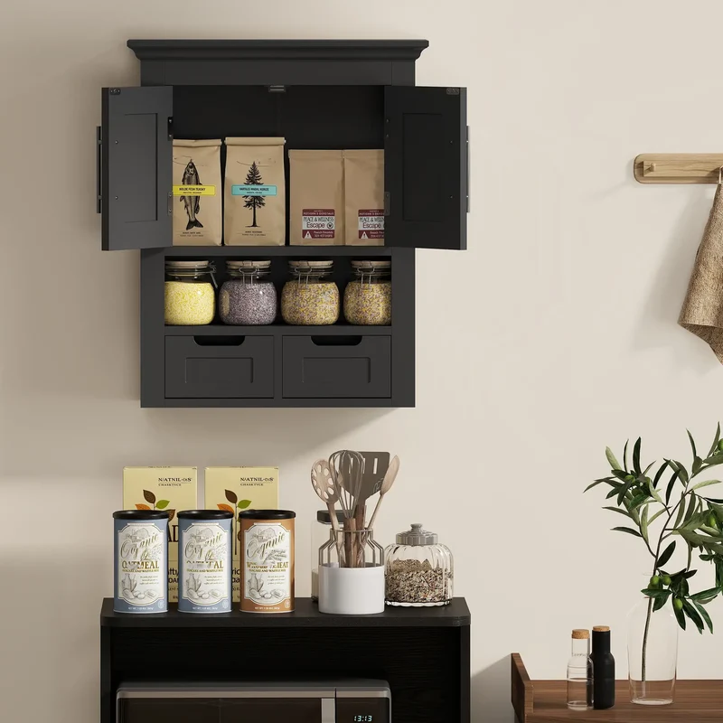 Bathroom Wall Cabinet, Medicine Cabinet, With Shelf, Black