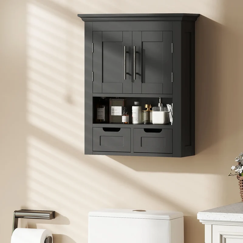 Bathroom Wall Cabinet, Medicine Cabinet, With Shelf, Black