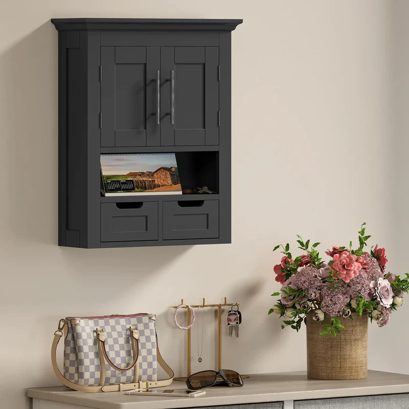 Bathroom Wall Cabinet, Medicine Cabinet, With Shelf, Black