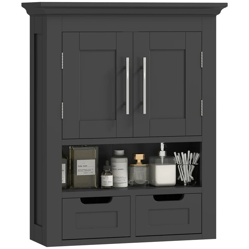 Bathroom Wall Cabinet, Medicine Cabinet, With Shelf, Black