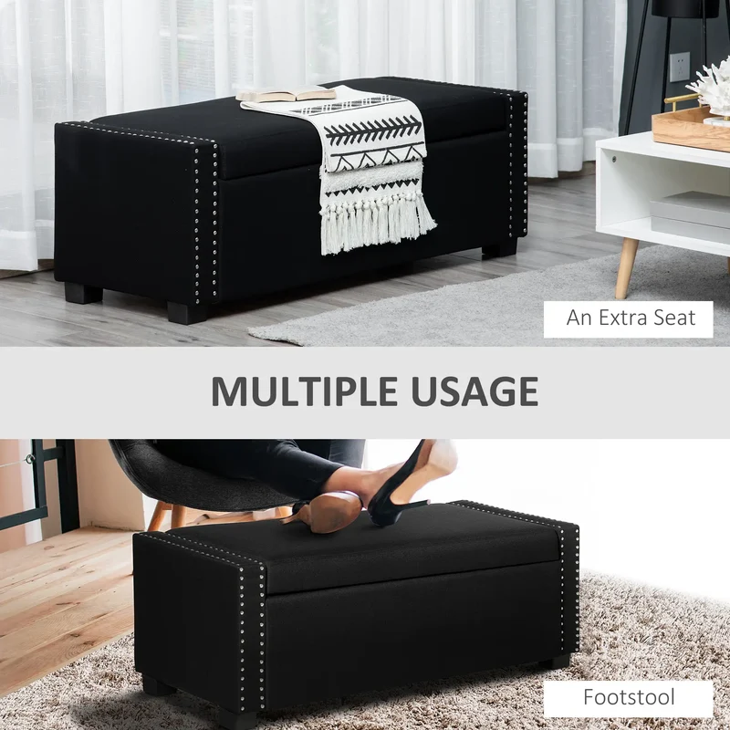 Flip Top Storage Bench, Upholstered Ottoman, 48L, Dark Grey