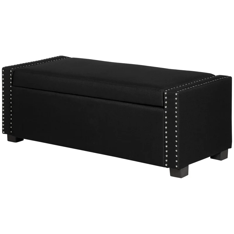 Flip Top Storage Bench, Upholstered Ottoman, 48L, Dark Grey