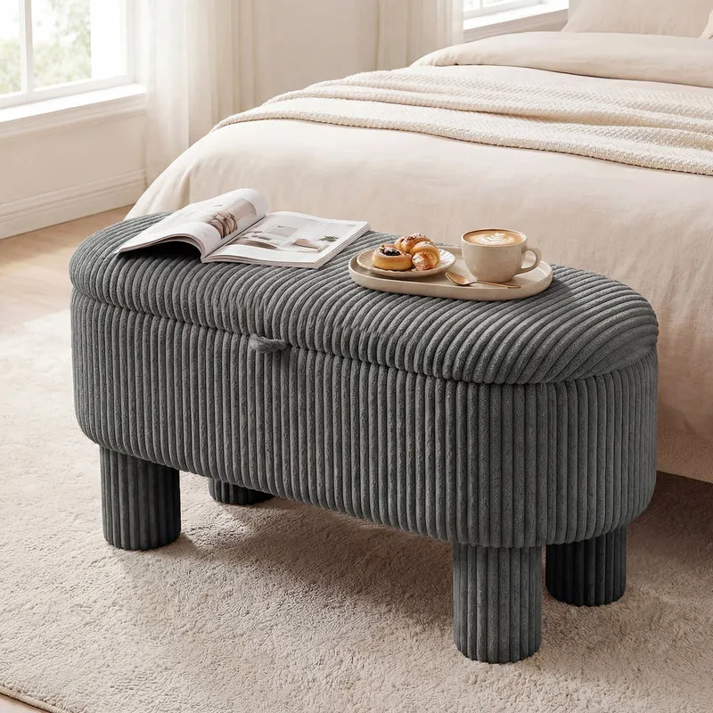 42 Inch Storage Ottoman Bench, Corduroy Fabric Footstool, Gray