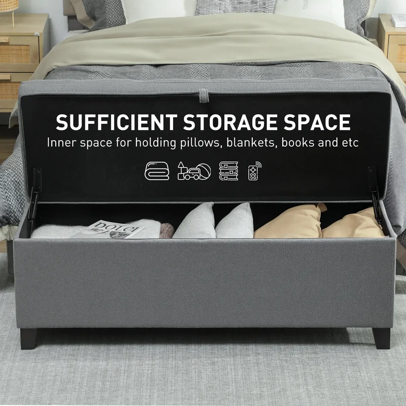Storage Ottoman Bench, Foot Rest, 47 Inches, Dark Grey