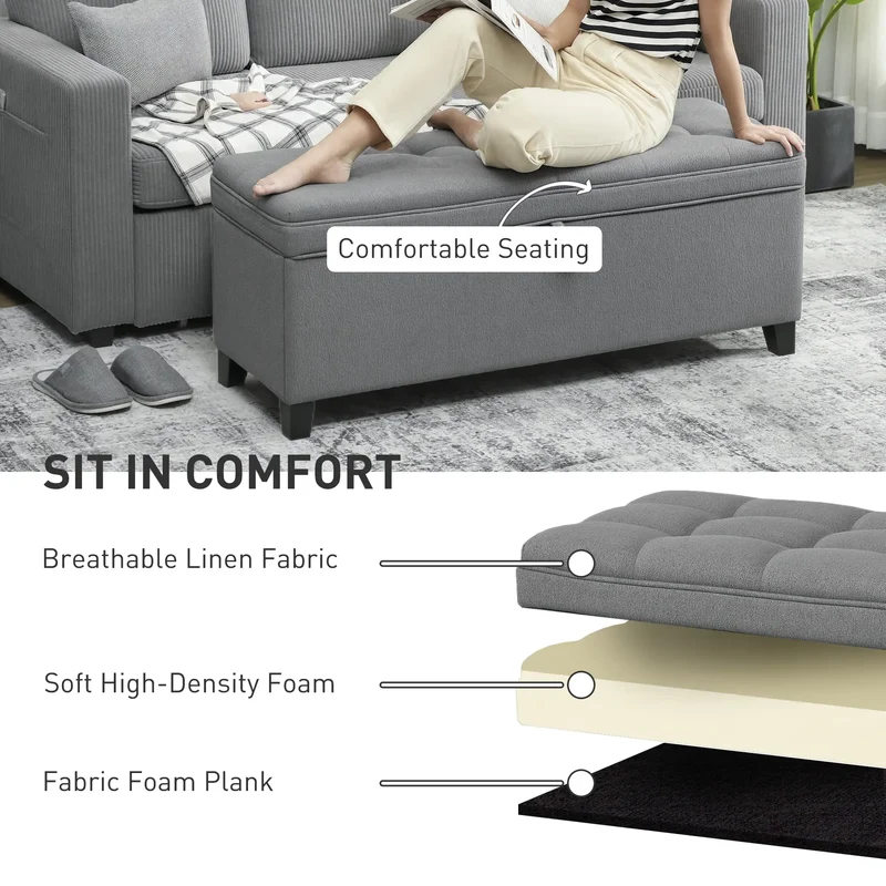 Storage Ottoman Bench, Foot Rest, 47 Inches, Dark Grey
