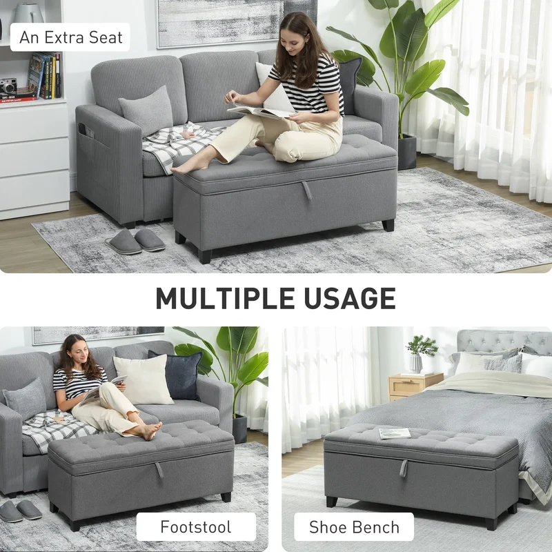 Storage Ottoman Bench, Foot Rest, 47 Inches, Dark Grey