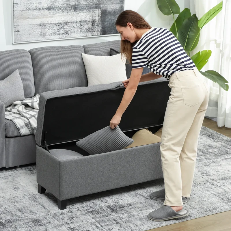 Storage Ottoman Bench, Foot Rest, 47 Inches, Dark Grey