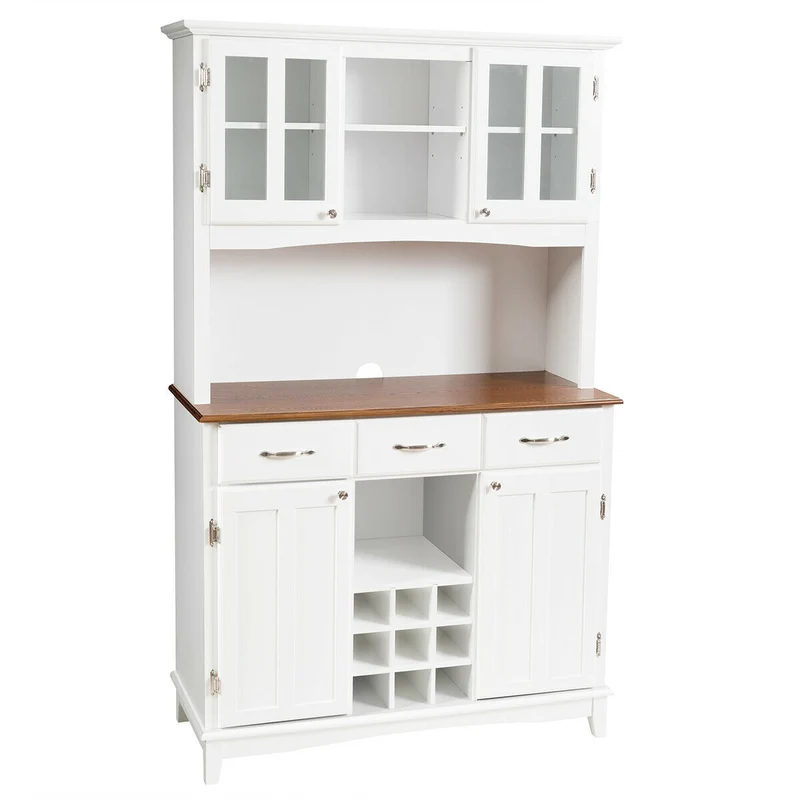 Wood Buffet Hutch Cabinet, 3 Large Drawers, White