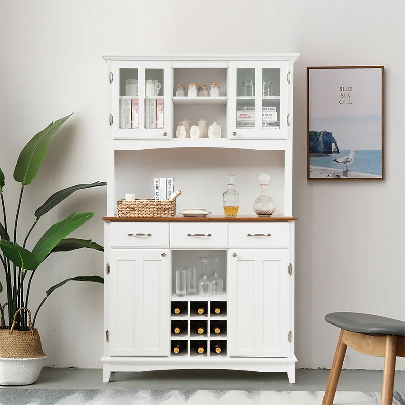 Wood Buffet Hutch Cabinet, 3 Large Drawers, White