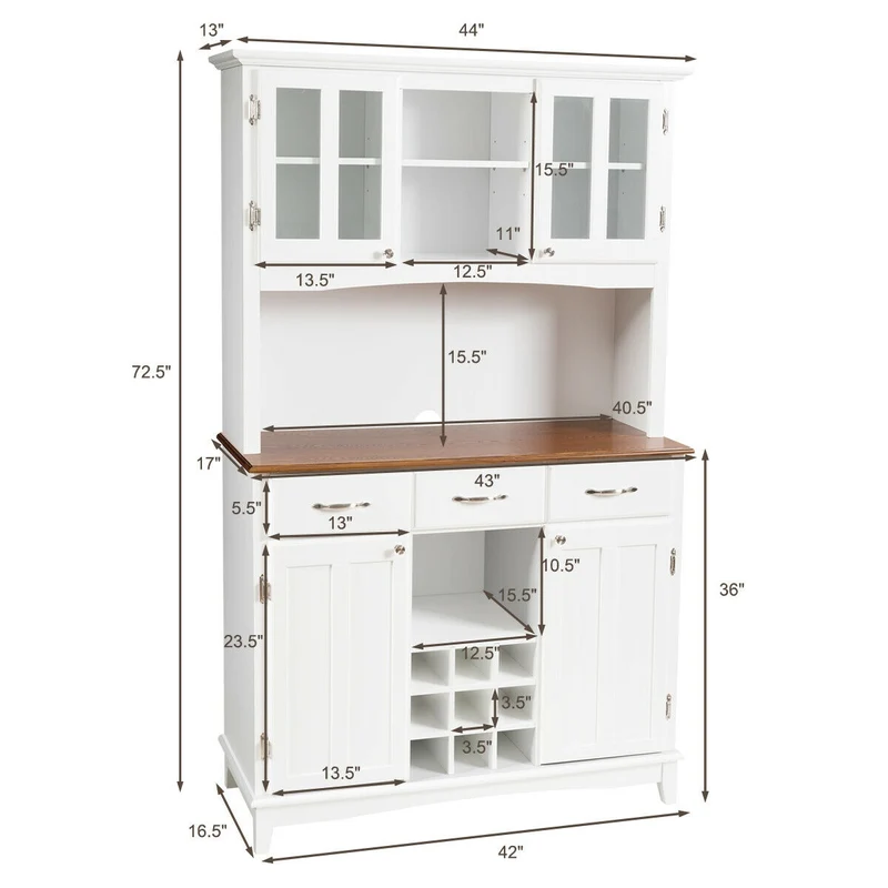 Wood Buffet Hutch Cabinet, 3 Large Drawers, White