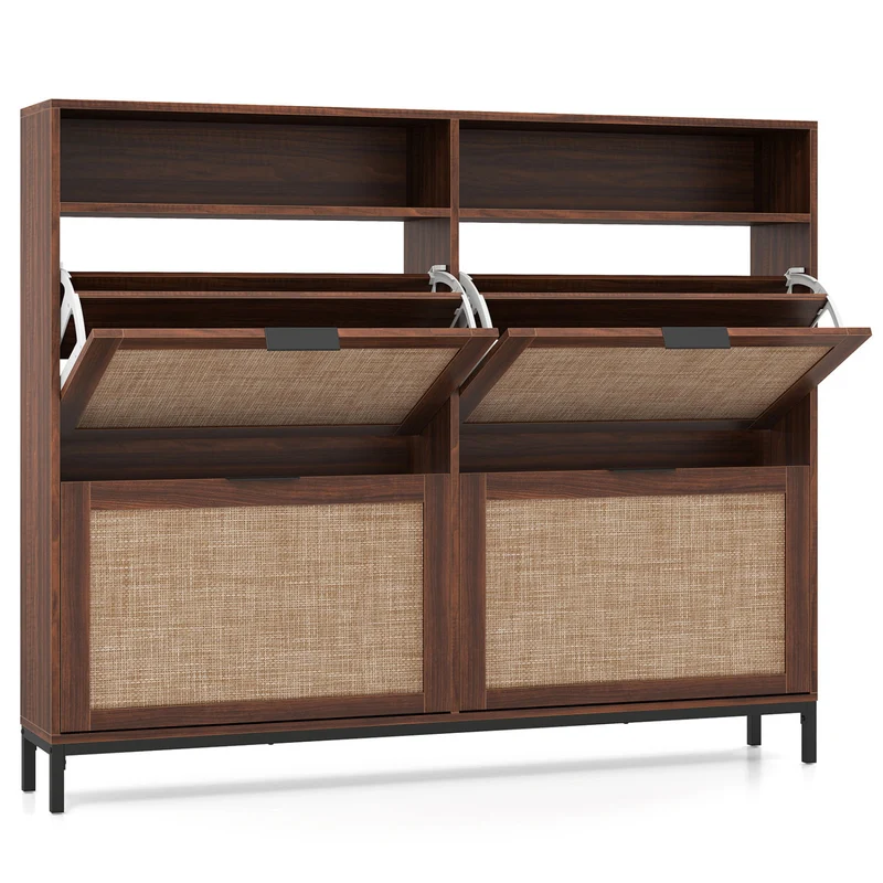 Shoe Storage Cabinet, 4 Flip Drawers, Adjustable Shelves, Natural