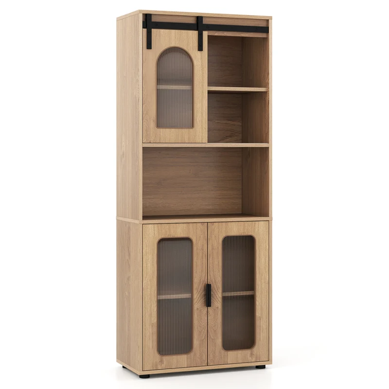 Farmhouse Bathroom Floor Cabinet, Sliding Barn Door, Natural