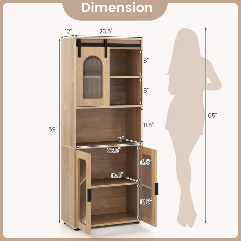 Farmhouse Bathroom Floor Cabinet, Sliding Barn Door, Natural