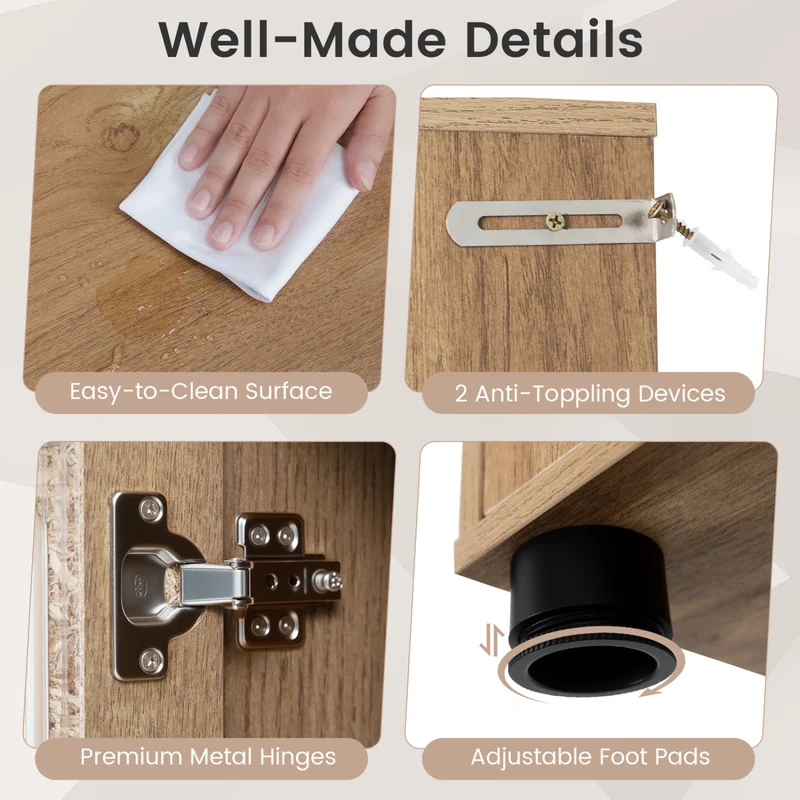 Farmhouse Bathroom Floor Cabinet, Sliding Barn Door, Natural