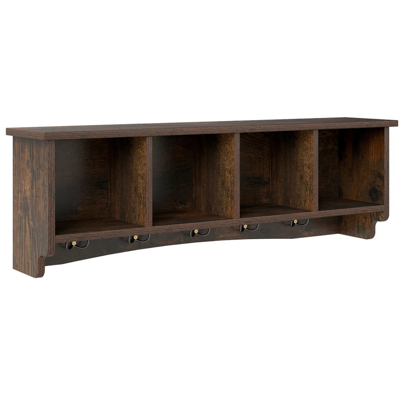 Hanging Entryway Shelf Coat Rack, Wall Mounted Storage Cabinet, Brown