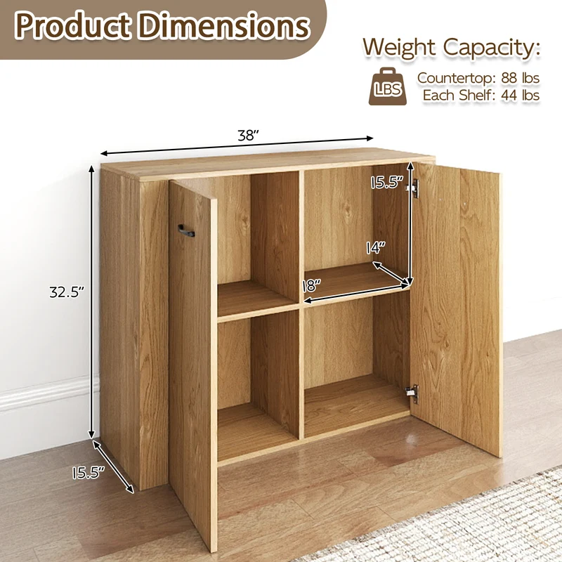 38" Modern Sideboard Cabinet With Storage, Natural