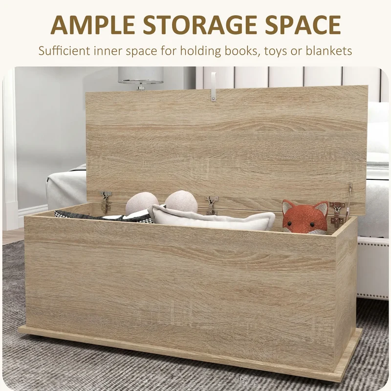 39.5" Storage Chest, Flip-Top Lid, Entryway Bench, Oak