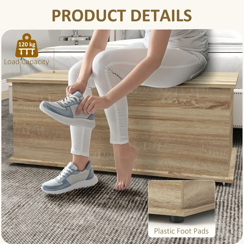 39.5" Storage Chest, Flip-Top Lid, Entryway Bench, Oak