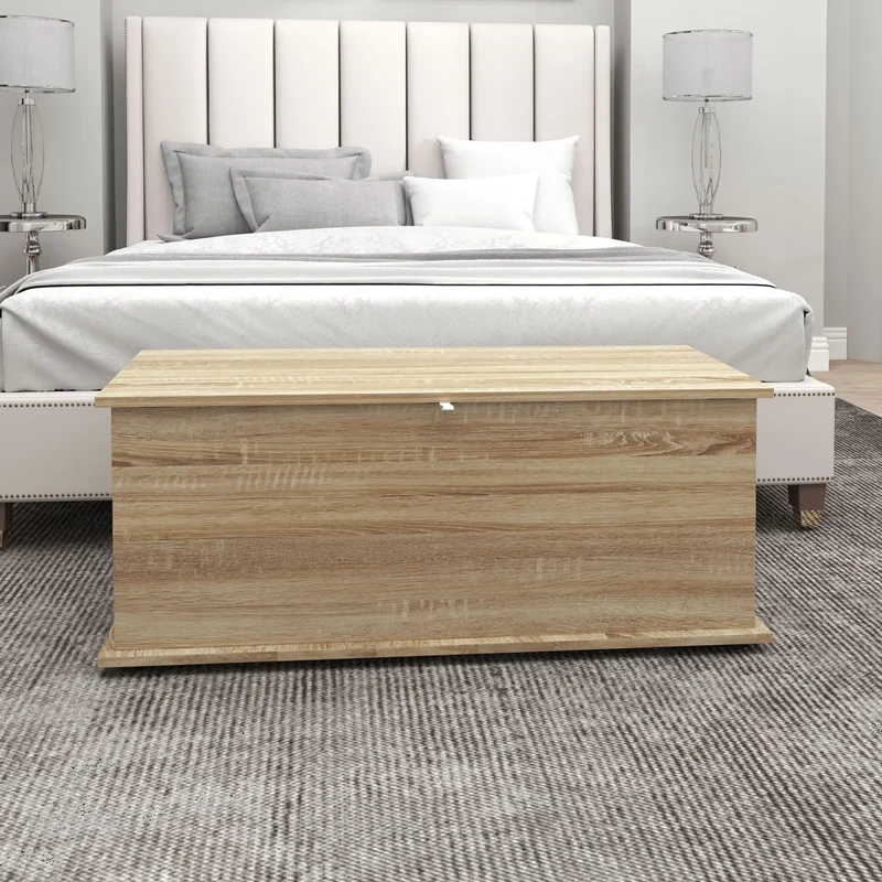 39.5" Storage Chest, Flip-Top Lid, Entryway Bench, Oak