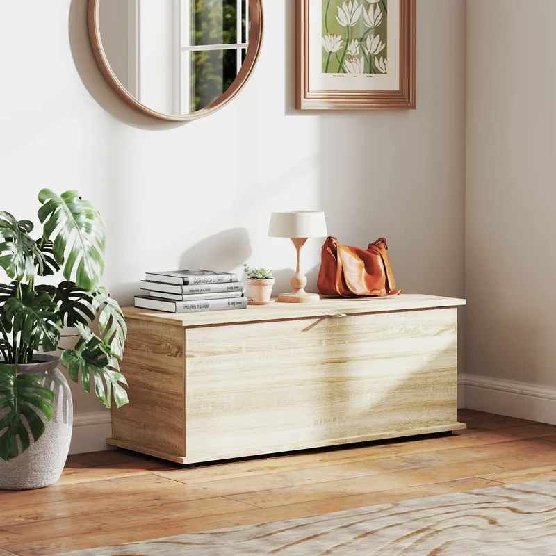 39.5" Storage Chest, Flip-Top Lid, Entryway Bench, Oak