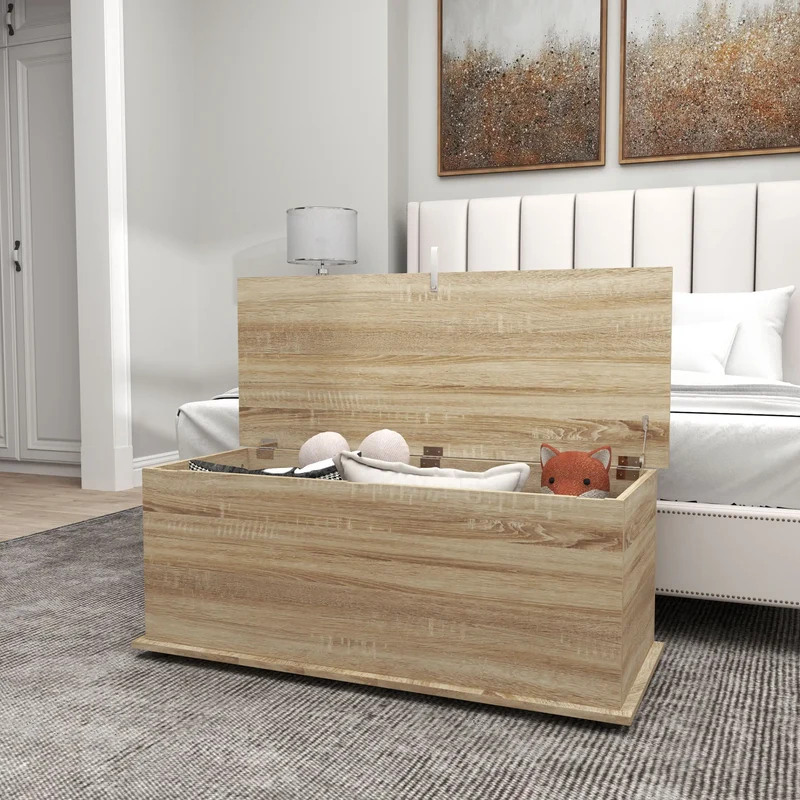 39.5" Storage Chest, Flip-Top Lid, Entryway Bench, Oak