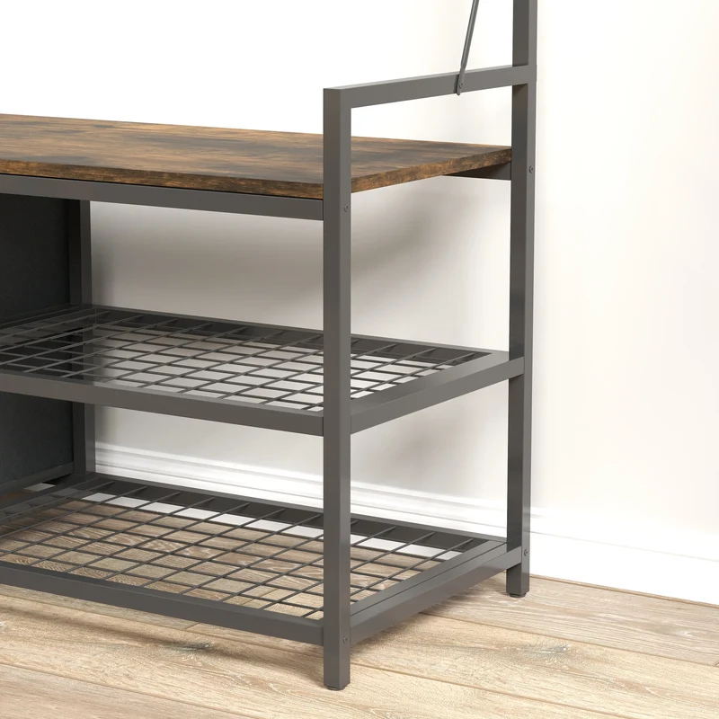 6-In-1 Hall Tree, Bench with Shoe Storage, 10 Hooks, 2 Fabric Drawers, Rustic Brown