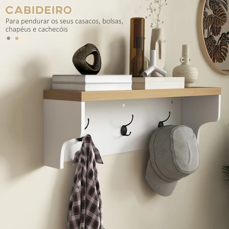 2-in-1 Hall Tree, 5-Hook Coat Rack Shoe Bench Set, White