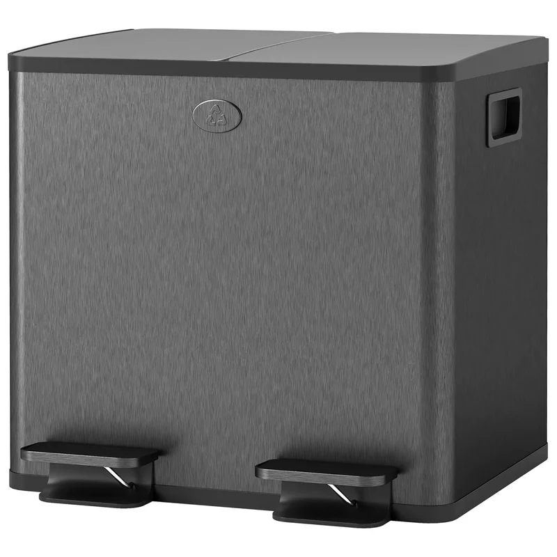 Dual Garbage Bin, Soft Close Trash Can, 2 x 15 Liter, Black