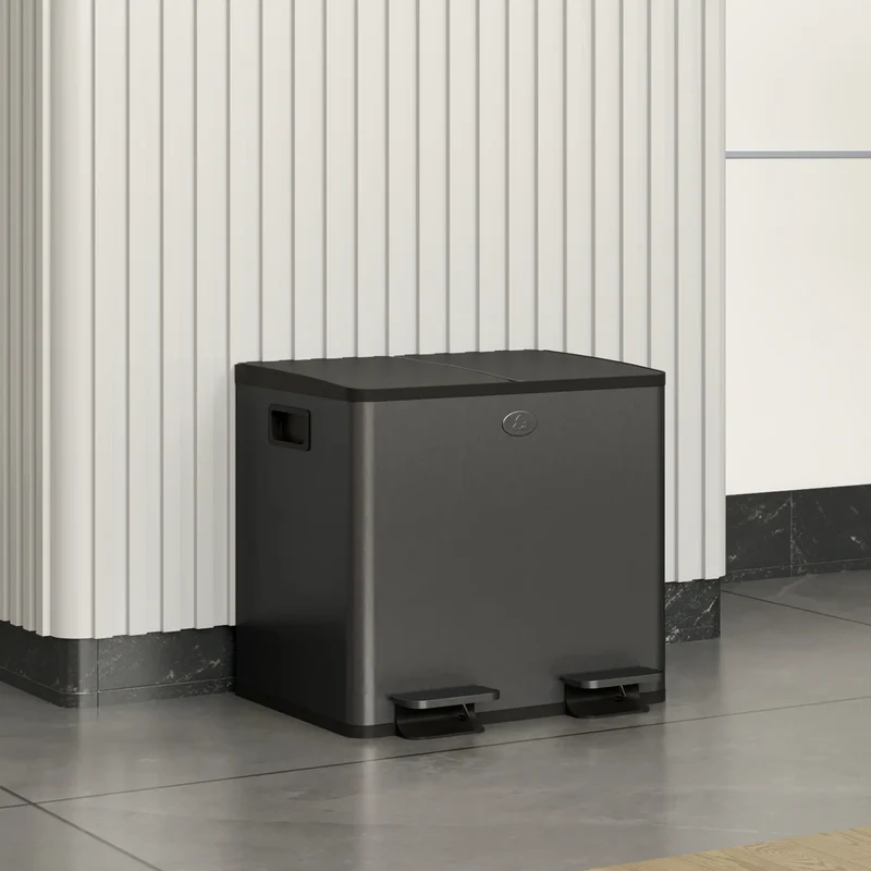 Dual Garbage Bin, Soft Close Trash Can, 2 x 15 Liter, Black