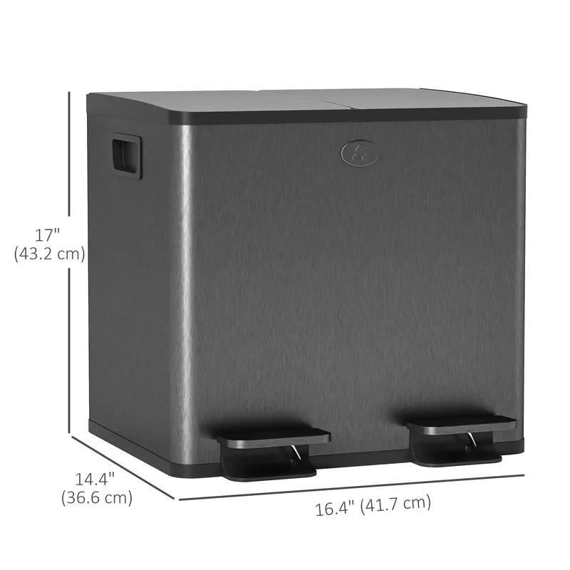 Dual Garbage Bin, Soft Close Trash Can, 2 x 15 Liter, Black