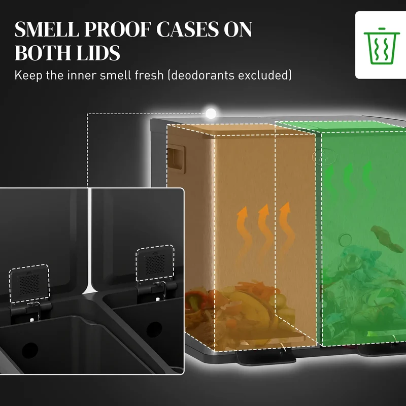 Dual Garbage Bin, Soft Close Trash Can, 2 x 15 Liter, Black