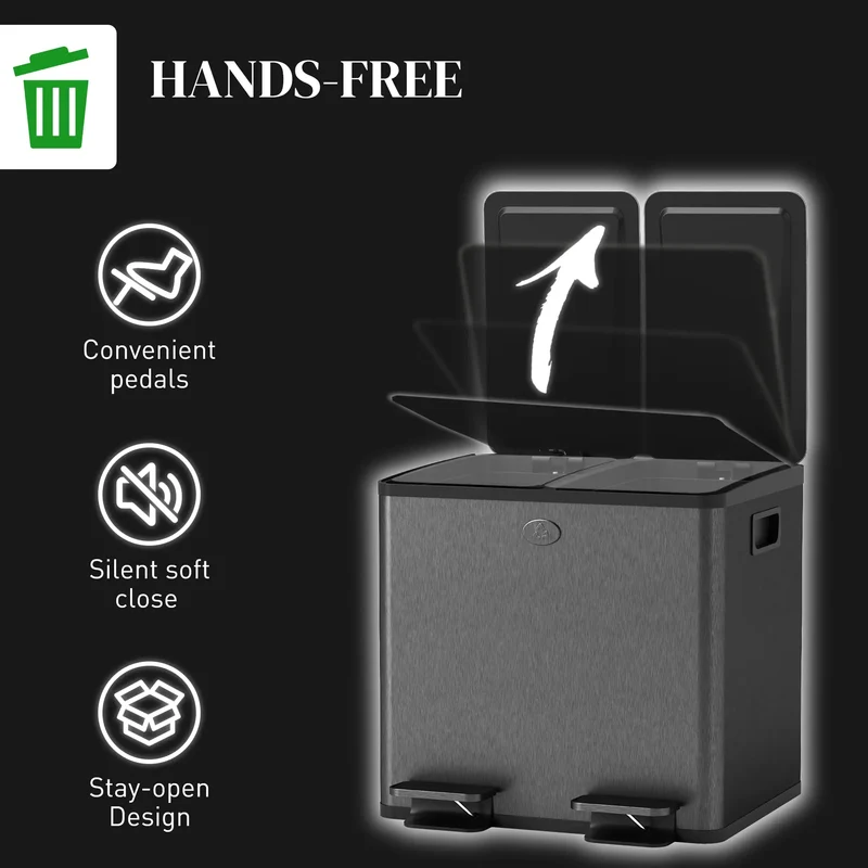 Dual Garbage Bin, Soft Close Trash Can, 2 x 15 Liter, Black