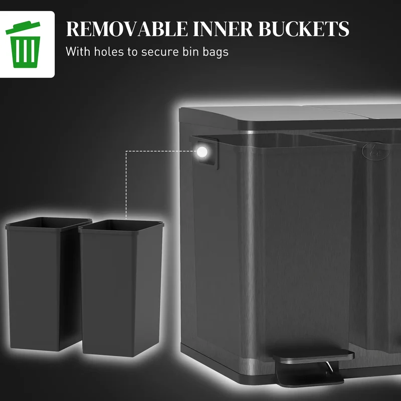 Dual Garbage Bin, Soft Close Trash Can, 2 x 15 Liter, Black