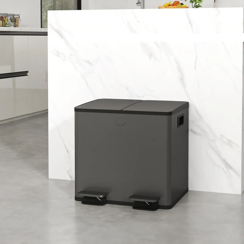 Dual Garbage Bin, Soft Close Trash Can, 2 x 15 Liter, Black