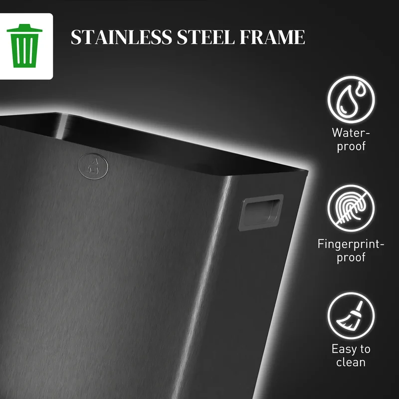 Dual Garbage Bin, Soft Close Trash Can, 2 x 15 Liter, Black