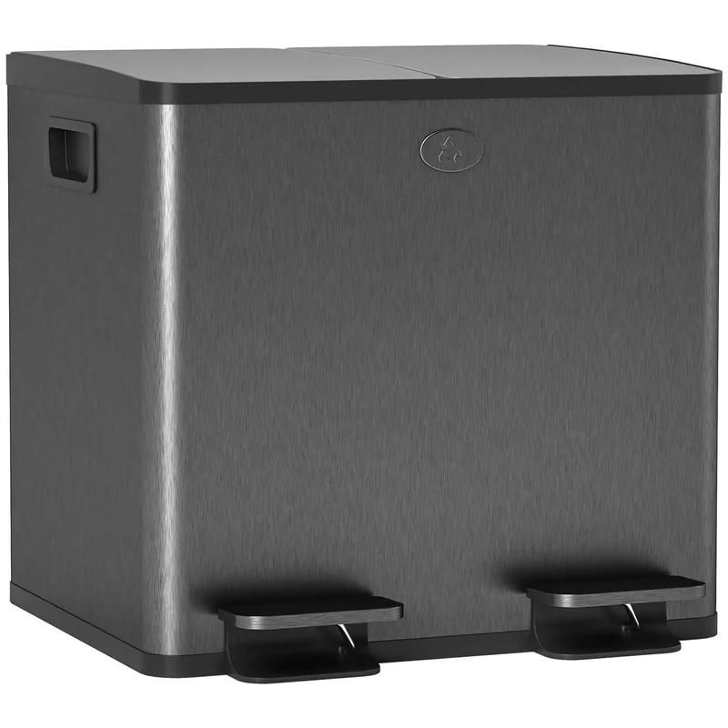 Dual Garbage Bin, Soft Close Trash Can, 2 x 15 Liter, Black