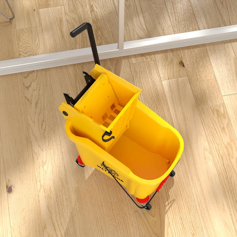 Mop Bucket with Wringer on Wheels, 38 Quart, Yellow