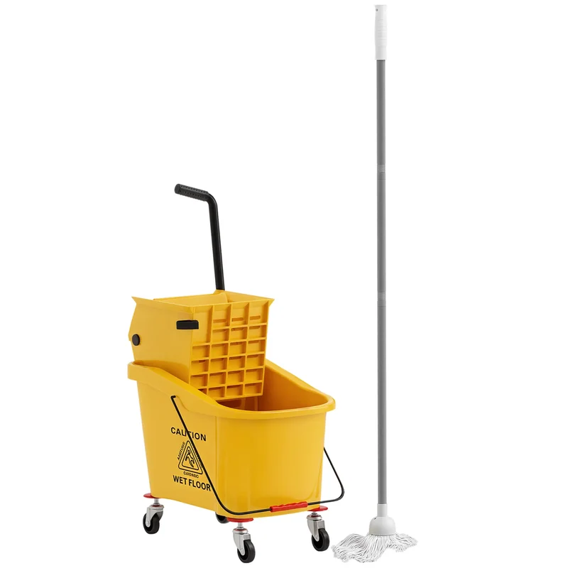 Mop Bucket with Wringer on Wheels, 38 Quart, Yellow