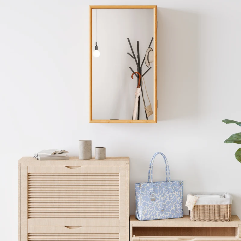 Bamboo Small Medicine Cabinet with Mirror Door and Removable Shelves, Natural