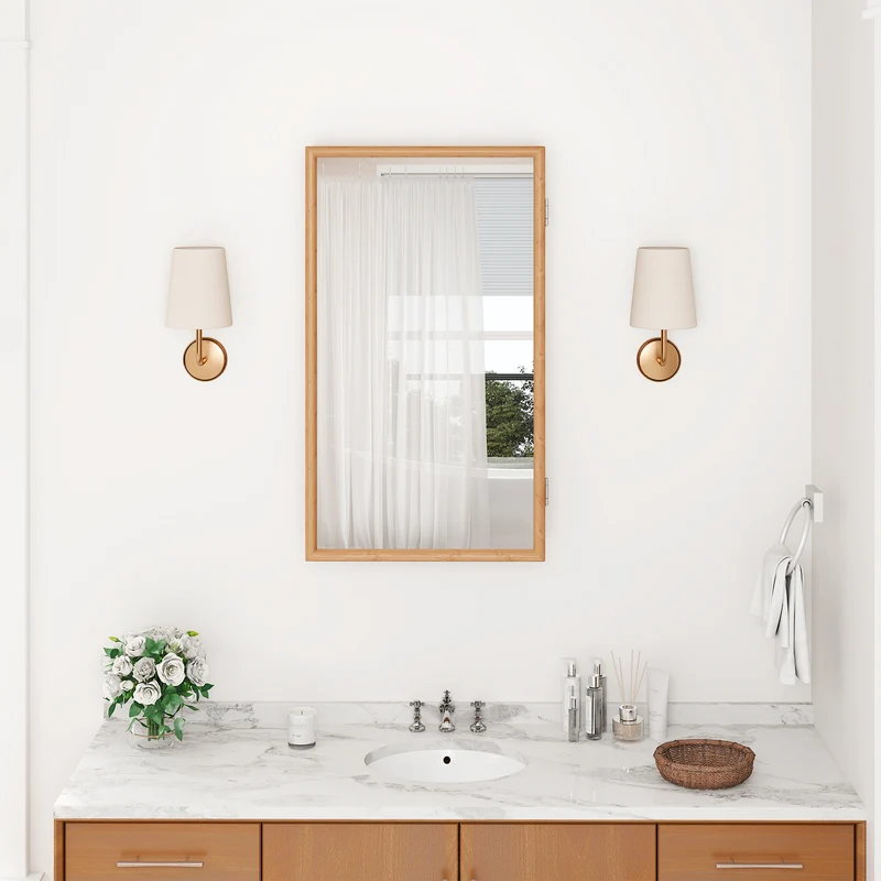 Bamboo Small Medicine Cabinet with Mirror Door and Removable Shelves, Natural