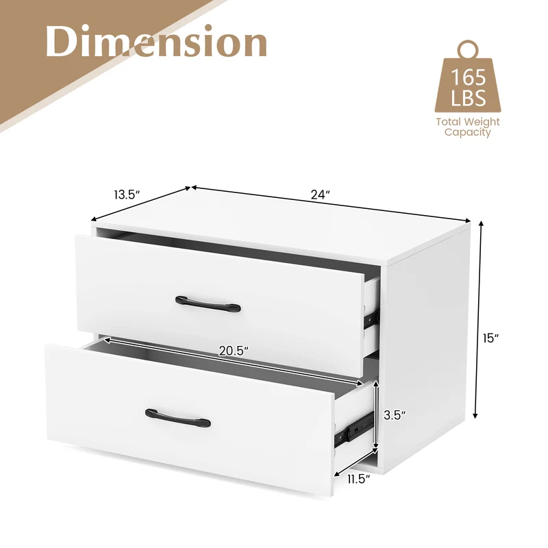 2-Drawer Stackable Horizontal Storage Cabinet, White