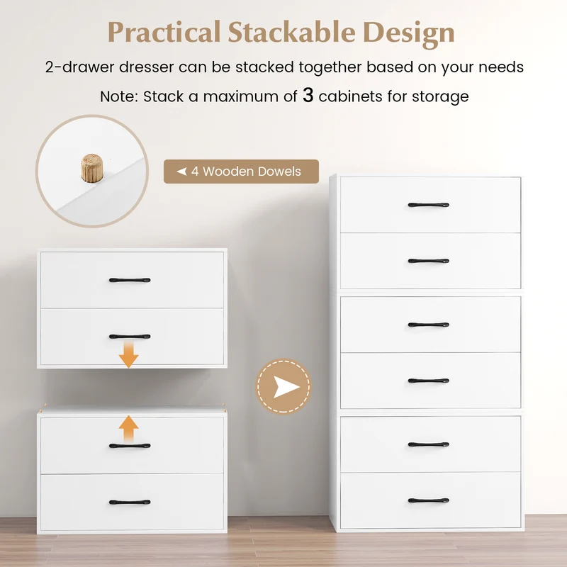 2-Drawer Stackable Horizontal Storage Cabinet, White